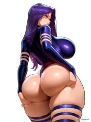 ai_generated ass_grab bodysuit from_behind grabbing_ass grabbing_own_ass huge_ass huge_breasts large_breasts leotard marvel marvel_rivals psylocke purple_hair trazenart