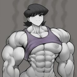 1female abs ambiguous_gender androgynous biceps excessive_muscles extreme_muscles female_focus huge_biceps komi-san_wa_komyushou_desu komi_shuuko large_pectorals milf muscle muscle_girl muscular muscular_female nipples pecs pectorals smile smiling smiling_at_viewer topless