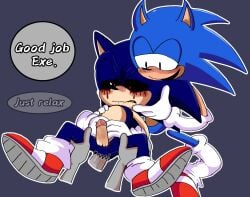 anal anal_sex ankifun anus ass biting_lip biting_own_lip blush cum duo ejaculation english_text erection gay genital_fluids genitals gloves inside interspecies male outdoors penetration penis red_eyes rewrite_(sonic.exe) sex simple_background smile sonic.exe sonic.exe_(character) sonic.exe_(creepypasta) sonic.exe_(series) sonic_(series) spread_legs testicles text thighhighs