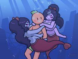 1boy 2girls 2girls1boy air_bubble air_bubbles anthro black_hair blue_body blue_skin blush blush_lines blushing boobs bow breasts bubble bubbles caught female looking_back male merfolk mermaid mermaid_tail mermuffet_(okami_tomato) milffet muffet oc okami_tomato original original_character plant plant_humanoid ponytail purple_body purple_eyes purple_skin red_body red_skin spider spider_girl spider_web sunbeam swimming swimming_trunks tail tomato tomato_(okami_tomato) undertale undertale_(series) underwater water watermark wink winking winking_at_partner
