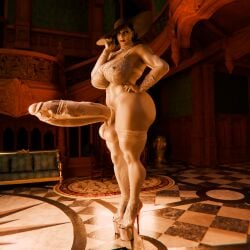 3d alcina_dimitrescu big_breasts black_hair exposed_penis futanari hat high_heels legwear lingerie looking_at_viewer manufatura mommy nipples pale-skinned_futanari posing resident_evil resident_evil_8:_village self_upload short_hair solo tagme thick_ass thick_thighs vein veiny_penis