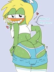 adorable anseriform anthro ass balls beak big_ass bird blonde_hair blush breadwinners bulge bulge_from_behind clothing cute duck femboy gay girly heart horny looking_at_viewer looking_back male nickelodeon pulling_down_pants shorts smile solo svenniehoek swaysway sweat tail thick_ass thick_thighs thighhighs thighs twink underwear