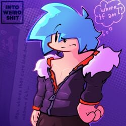 2d 2d_(artwork) big_penis blue_hair boyfriend_(friday_night_funkin) clothed confused_look cyan_hair friday_night_funkin friday_night_funkin_lullaby intoweirdshit jacket male_only