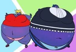 2girls big_breasts blueberry_inflation breasts cleavage cutesintofruits female panty_&_stocking_with_garterbelt panty_anarchy stocking_anarchy tagme thick_thighs wide_hips