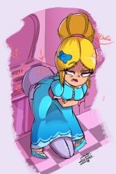 ass blonde_hair brawl_stars cfnm clothed dress facesitting femdom femdom_caption papersketch piper_(brawl_stars) sniff sniffing sniffing_ass