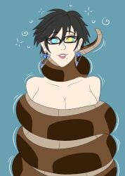 asphyxiation bayonetta bayonetta_(character) big_breasts black_hair bottomless breasts cleavage coiling coils constriction disney earrings femsub glasses hypnosis hypnotic_eyes kaa kaa_eyes large_breasts lipstick maledom mole nude plsgts short_hair snake strangling the_jungle_book topless