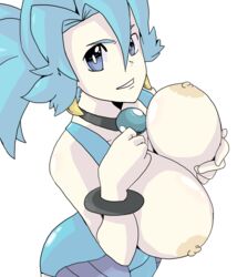 blue_eyes blue_hair breasts clair_(pokemon) gym_leader human human_only larcynxi large_breasts long_hair nintendo pokemon pokemon_gsc