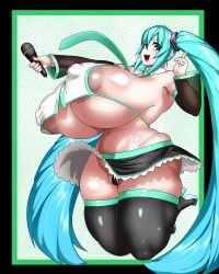 1girls blue_hair breasts eroki functionally_nude hatsune_miku light-skinned_female solo thick_thighs thighhighs