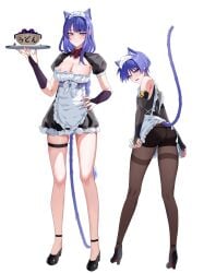 bare_legs bare_thighs big_ass big_breasts big_butt big_thighs cat cat_ears cat_girl cat_humanoid cat_tail catboy catgirl chobonu femboy femboysub genshin_impact high_heels maid maid_apron maid_headdress maid_outfit maid_uniform mother mother_and_son raiden_shogun scaramouche_(genshin_impact) servant son trap twink wide_ass wide_hips wide_thighs