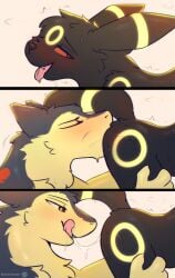 absurd_res anal blush bodily_fluids canid canine eeveelution feral generation_2_pokemon hi_res licking licking_lips male male/male mammal nintendo oral pokemon pokemon_(species) rimming saliva semi-anthro sex simple_background size_difference snowstormbat sweat tongue typhlosion umbreon