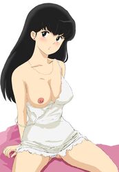 1girls 80s black_eyes black_hair blush breasts curvaceous dress female human kyoko_otonashi large_breasts light-skinned_female light_skin long_hair looking_at_viewer maison_ikkoku nipples panties sitting solo tagme tsukiyo_no_ribbon white_background