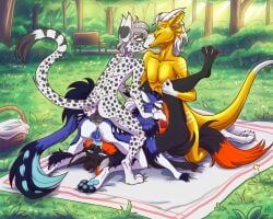 4boys 69_position all_fours anal_penetration anal_sex anthro aquatic_dragon balls canid canine canis cheetah cuntboy dragon drew_fawkes european_mythology felid feline forest forest_background fou'luko_(treble_wulph) foursome fox full-package_cuntboy gloves_(marking) gold_scales group group_sex hair herm hermaphrodite holding_both_legs horn hybrid intersex intersex/male kissing kneeling leg_markings liervey lying male male/male male_focus male_only maleherm mammal marine markings multi_genitalia mythological_creature mythological_scalie mythology nature nature_background on_back oral oral_penetration penetration penis plant pussy ripli scalie sex silver_hair sint_(hfd4) socks_(marking) tree western_dragon wolf