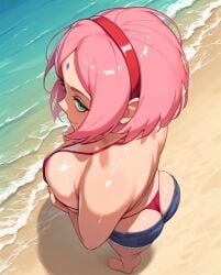 1girls adapted_costume ai_generated bare_chest bare_midriff bare_thighs beach big_breasts bikini bikini_top blush boruto:_naruto_next_generations breasts butt_crack cleavage cutesexyrobutts_(style) cutesexyrobutts_ai_artstyle_imitation dutch_angle facial_mark facing_viewer female female_only forehead_mark from_above front_view full_body hair_ornament hairband light-skinned_female light_skin midriff nai_diffusion naruto naruto_(series) outdoors peachdevotion pinup revealing_clothes revealing_swimsuit sakura_haruno seaside skimpy skimpy_bikini skimpy_clothes smile solo solo_focus stable_diffusion standing swimsuit thighs viewed_from_above voluptuous white_skin wide_hips