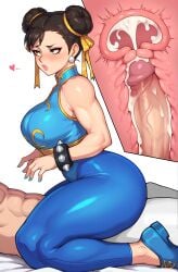 1boy 1boy1girl ai_generated big_breasts big_penis blush blushing_female capcom chun-li clothed cowgirl_position cum_in_pussy ejaculation female filled_womb hair_bun hair_ornament hi_res laying_on_bed light-skinned_female light-skinned_male lovers naughty_face orgasm partial_male penetration penis_in_pussy pleasure_face riding_penis ryu_(street_fighter) sex shirtless_male street_fighter thick_thighs voluptuous_female