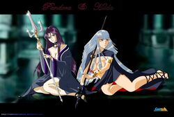 2girls black_hair breasts female god_warriors human long_hair pale-skinned_female pale_skin pandora_(saint_seiya) polaris_hilda saint_seiya shounen_jump silver_hair specters tagme villainess