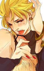 2boys blonde_hair dio_brando erection fangs gay jojo's_bizarre_adventure male male_only penis pubic_hair stardust_crusaders yaoi