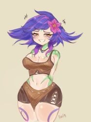 adorable big_ass big_breasts blushing_female curvy cute league_of_legends lizard_girl looking_to_the_side monster_girl neeko nervous_smile panf0_(twitter) smile submissive_female thick_thighs thighs waifu