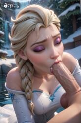 1boy 1boy1girl 1girls ai_generated artist_name bare_shoulders blonde_hair blowjob braid breasts cleavage closed_eyes clothed_female_nude_male disney disney_princess dress elsa_(frozen) eyelashes eyeshadow fellatio frozen frozen_(film) frozen_2 gumroad_username hair_over_shoulder hi_res jewelry lips lipstick long_hair makeup mascara medium_breasts nose oral outdoors patreon_username penis purple_eyeshadow r34arts saliva single_braid snow snowflakes solo_focus straight testicles uncensored veins veiny_penis watermark web_address