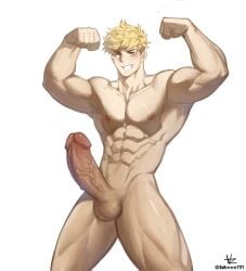 1boy abs balls bara berrrrrrrr7171 biceps big_balls big_penis blonde_hair erection granblue_fantasy male male_nipples male_only muscular_male nipples nude pecs penis vane_(granblue_fantasy)