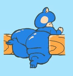 1boy annoyed_expression ass ass_focus big_butt blue blue_hair bubble_butt fat fat_ass frog_suit huge_ass male male_only mario_(series) seymourcox thick thick_ass thick_thighs toad_(mario) wide_hips wide_thighs