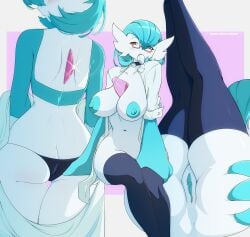 areola ass big_breasts black_clothing black_legwear black_thigh_highs blue_hair blue_nipples breasts butt_grab buttplug buttplug_in_mouth buttplug_insertion chest_spike clothed clothing coat collar dr._voir eyewear female front_view gardevoir generation_3_pokemon genitals glasses hair hand_on_butt hi_res lab_coat leggings legwear looking_at_viewer markings mole_(marking) multiple_images navel nintendo nipples not_furry oral oral_penetration orange_eyes peachcupp penetration pink_areola pink_nipples plug_(sex_toy) plug_insertion pokemon pokemon_(species) pussy rear_view sex_toy sex_toy_in_mouth sex_toy_insertion shiny_pokemon short_hair solo spikes spikes_(anatomy) thick_thighs thigh_highs topless topwear underwear
