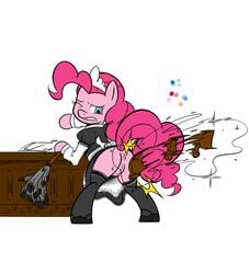 back_view clothes earth_pony equine female female_only feral friendship_is_magic fur hair looking_back mammal my_little_pony no-ink pink_fur pink_hair pinkie_pie_(mlp) pony solo spanking tagme tail