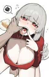 big_breasts boob_window breasts drool drooling habin_(insact) holding_mouth insact looking_at_viewer mouth_hold on_floor on_knees open_mouth original original_character pov tongue_out