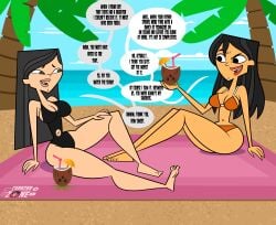 barefoot beach carazar_zone disventure_camp heather_(tdi) kristal_(disventure_camp) swimsuit total_drama_island translated