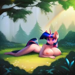 ai_generated grass laying_down my_little_pony outdoors twilight_sparkle_(mlp)