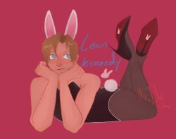 blonde_hair bunny_boy bunny_ears bunny_tail bunnysuit high_heels leon_scott_kennedy resident_evil