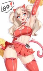 anisdrawn ann_takamaki atlus blonde_hair blue_eyes breasts cheerleader cheerleader_costume cheerleader_outfit cheerleader_uniform cheerleading_uniform female female_only persona persona_5 solo