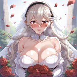 ai_generated alternate_costume badtimer breasts corrin_(female)_(fire_emblem) corrin_(fire_emblem) corrin_(fire_emblem)_(female) female female_only fire_emblem fire_emblem_fates nai_diffusion nintendo solo stable_diffusion tagme wedding_dress