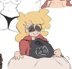 artist_request black_eyes blonde_hair clothed clothed_female_nude_male five_nights_at_freddy's gomotion paizuri paizuri_under_clothes penis_under_clothes youtube youtuber youtuber_girl