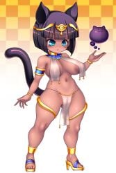 1girls areolae big_breasts black_hair blue_eyes breasts cat_ears cat_nose cat_tail catgirl chabo_(fuketsudan) egyptian egyptian_female female female_only furry furry_only necklace nipples pussy short_hair