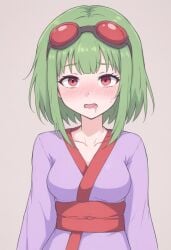 1girls ai_generated blush female female_only goggles_on_head green_hair gumi japanese_clothes kimono masa_works_design mjdennsfw ohogao oni_to_kitsune_no_hanashi orgasm purple_kimono red_eyes saliva solo solo_female tears unidentified_doll_owner