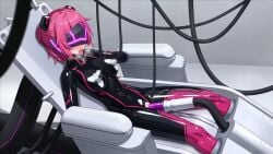 1girls ahe_gao aigis_pink blush bodysuit brainwashing brainwashing_machine captured chair cum cumming defeated defeated_heroine drooling latex mind_control no_future pink_hair purinpu pussy_juice pussy_juice_drip restrained short_hair superheroine tokumei_shoujo_aigis_pink tongue tongue_out visor