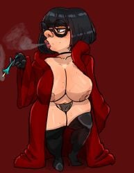 1girls big_breasts choker disney edna_mode glasses high_heels high_resolution highres large_breasts mature_female mole mole_on_breast mole_on_thigh mole_under_mouth nipples pixar seanmalikdesigns short_hair shortstack smoking the_incredibles the_incredibles_2 thick_thighs thong voluptuous voluptuous_female wide_hips