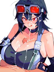 1girls ai_assisted ai_generated black_hair cum cum_on_body cum_on_breasts cum_on_face cumshot googles grace_howard large_breasts large_penis licking_lips paizuri penis red_eyes self_upload zenless_zone_zero