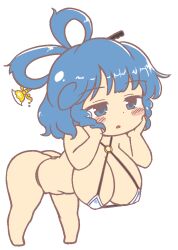 1girls artist_request ass barefoot bikini blue_eyes blue_hair butt chibi chibi_style cleavage dot_nose gyate_gyate hands_on_own_cheeks huge_breasts large_ass large_butt meme open_mouth seiga_kaku short_hair solo source_request thick_thighs thighs touhou