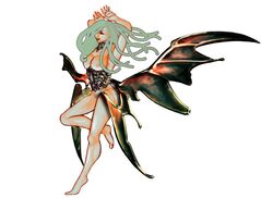 1girls artist_request berserk big_breasts breasts demon demon_girl demon_wings female female_only green_hair humanoid large_breasts long_hair monster_girl nude seductive simple_background slan solo villainess white_skin wings