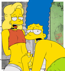 bart_simpson blonde_hair blue_hair clothes color crossdressing cum female hair human incest male marge_simpson penis seror sitting straight tagme testicles the_simpsons