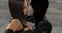 2girls 3d alice_(madness_returns) alice_in_wonderland alice_liddell alice_madness_returns american_mcgee's_alice bisexual bisexual_(female) black_hair crossover double_paizuri dudehentai female green_eyes kissing marvel marvel_comics marvel_vs._capcom marvel_vs._capcom_3 mod paizuri x-23 x-men xnalara