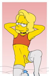 bart_simpson clothes collar color crop_top crossdressing earring erection front_view hands_behind_head heart_pendant high_heels human kneeling male male_only mostly_nude penis posing presenting presenting_penis seductive_smile seror sleeveless_shirt solo tagme testicles the_simpsons thighhighs wig