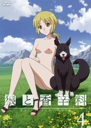 blonde_hair breasts brown_eyes canine enek female kuroda_kazuya legs nora_arento nude open_toe_shoes photoshop pink_nipples ponytail short_hair small_breast smile spice_and_wolf thigh_gap thighs tied_hair topless