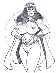 black_and_white dc michael_powell phantom_lady_(dc) powguero sketch stormy_knight tagme