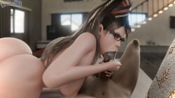 3d 3d_(artwork) 3d_model alt alternate_version_available bayonetta bayonetta_(character) bayonetta_2 bayonetta_3 bed bedroom beehive_hairdo black_hair blowjob bubble_butt cum cum_in_mouth dark-skinned_male dark_skin deepthroat dochaunt24 glasses huge_cock light-skinned_female light_skin oral ribbon_in_hair voluptuous voluptuous_female witch