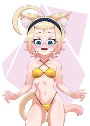 abstract_background ahoge cat_ears cat_tail catgirl embarrassed glasses gold_bikini golden_bikini golden_week hairband indie_virtual_youtuber minikomew virtual_youtuber vtuber vtuberfanart