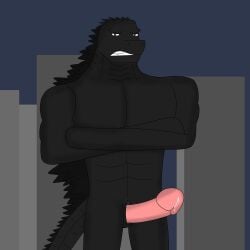 1:1 angry anthro barazoku bodily_fluids genital_fluids godzilla godzilla_(2014) godzilla_(series) hi_res kaiju male monster monsterverse muscular muscular_anthro muscular_male pare6044 pecs precum reptile scalie slit_penis spikes spikes_(anatomy) toho twinx