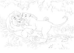 disney feral lynx_girl_(artist) monochrome mufasa penis reallynxgirl sarabi tagme testicles the_lion_king