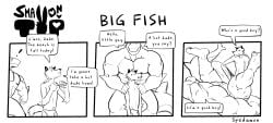 2boys anthro canid comic dialogue english_text erection fish from_behind fur gay large_penis laying_on_back male male/male male_only muscular muscular_male nude penetration sex small_dom_big_sub smaller_male spedumon text